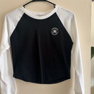 Converse Women's Long Sleeve Black and White Tee